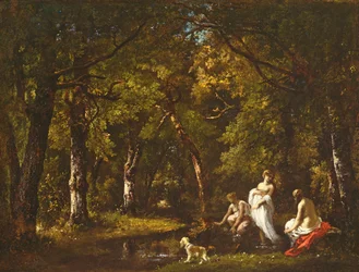 Badende an einem Waldstrom, 1859